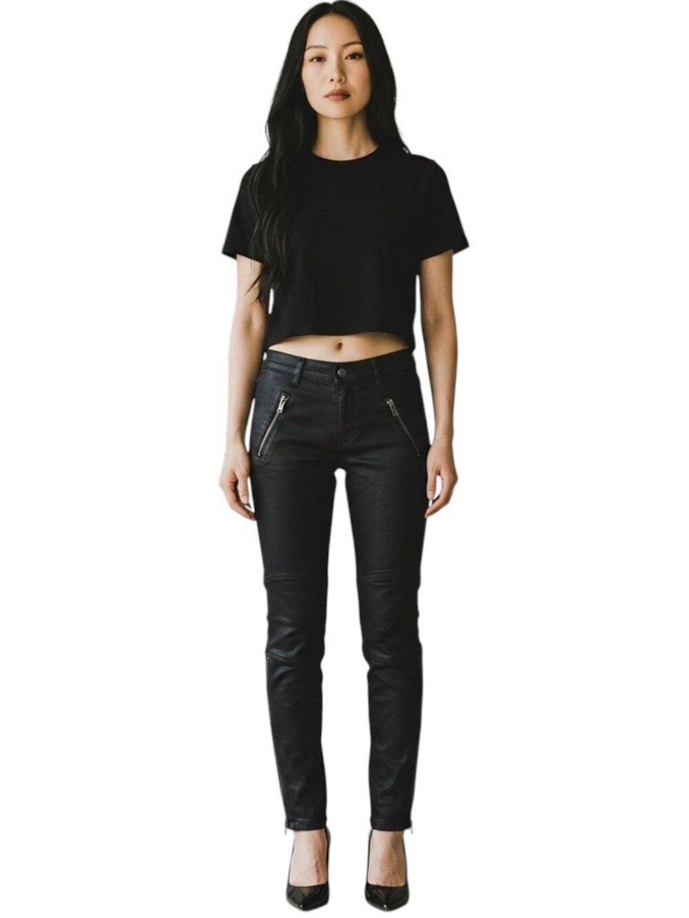 J Brand Stealth Moto Skinny Jeans Black Size 27 Coated Zipper Ankle Pants